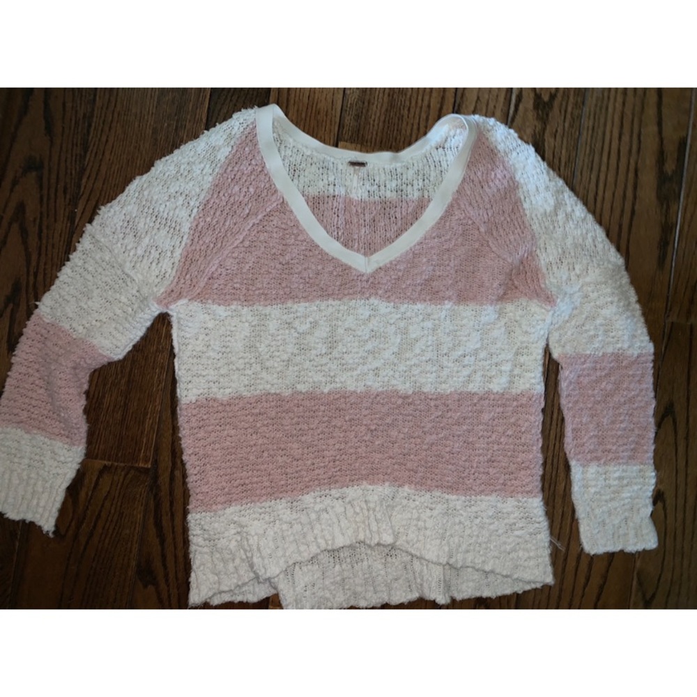 Free people white and pink knit sweater